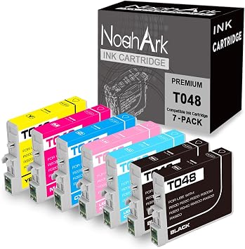 NoahArk 7 Packs T048 T48 Remanufactured Ink Cartridge Replacement for Epson 48 for Stylus Photo R200 R220 R300 R300M R320 R340 RX500 RX600 RX620 Printer 2BK/1C/1M/1Y/1LC/1LM,7-Pack