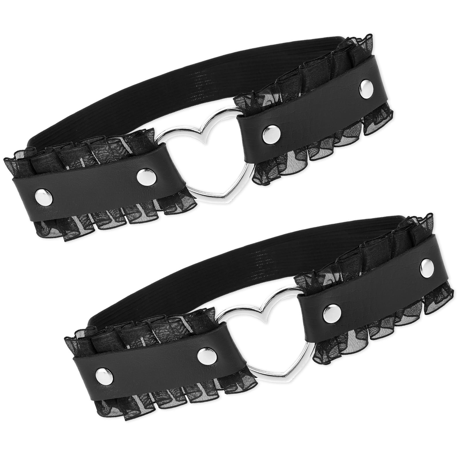 Ligas para muslos para mujer, 2 unidades ajustables en forma de corazón negro, liguero de piel sintética, antideslizante, encaje en la pierna, arnés elástico gótico, arnés de muslo, accesorios para