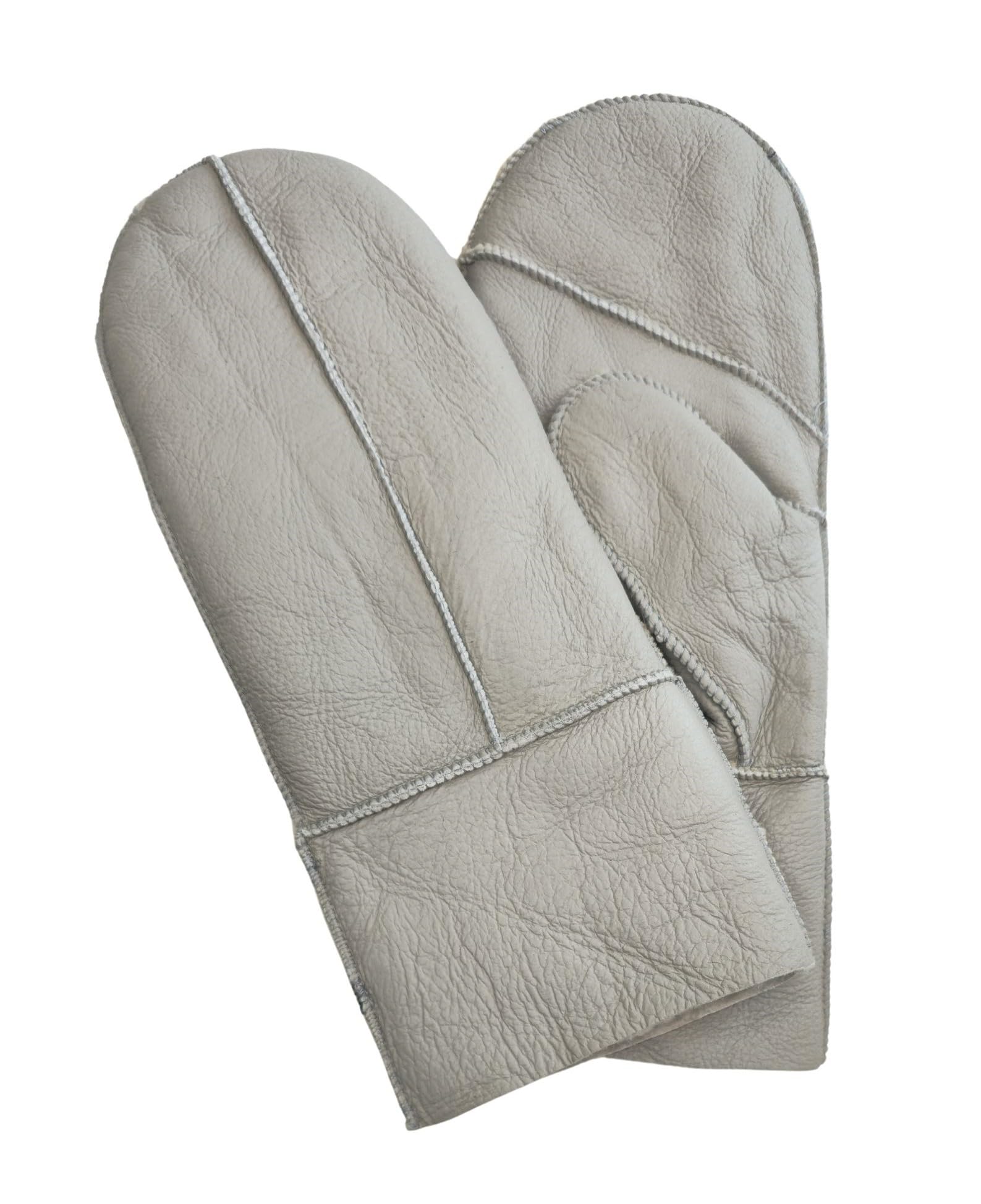 Infinity Leather Women's Grey Genuine Real Sheepskin Mittens Warm Gloves