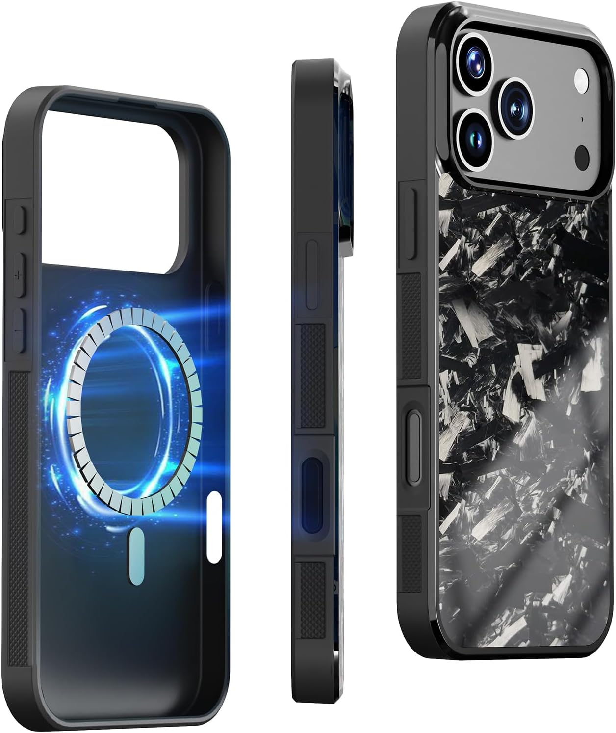 molzar Grip Series for iPhone 17 Pro Max Case with Real Forged Carbon Fiber, Grippy Edges Design, Built-in Magnets, Compatible with MagSafe Chargers and Accessories, Glossy Black