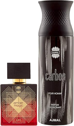 Ajmal Amber Magic EDP Spicy Aromatic Perfume 100ml for Men and Carbon Homme Deodorant Citrus Spicy Fragrance 200ml for Men