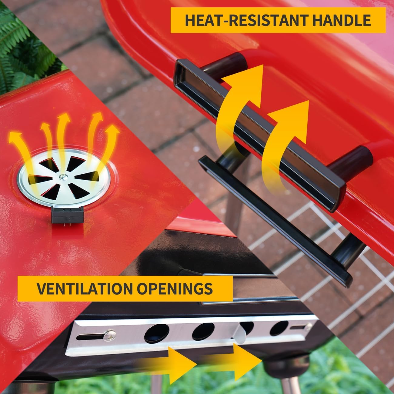 22 inch Portable Charcoal Grill, Large BBQ Smoker with Wheel and Handle, Suitable for Outdoor Party Camping Picnic (Red)