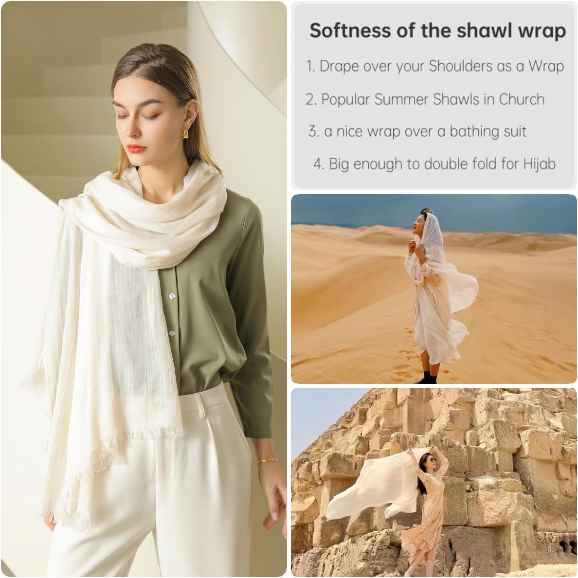 Harewom Lightweight Gauze Linen Feeling Shawl Wraps for Women Beach Summer Scarf for Evening Wedding Dresses - Image 5