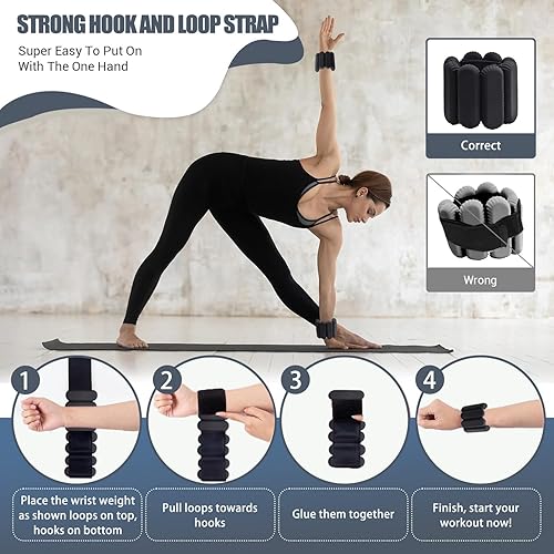 Miniatura 7 de Pilates - Pesas de muñeca y tobillo para mujer, pesas fuertes para brazos y piernas, juego de 2, pesas ajustables para caminar, yoga, baile, barras,