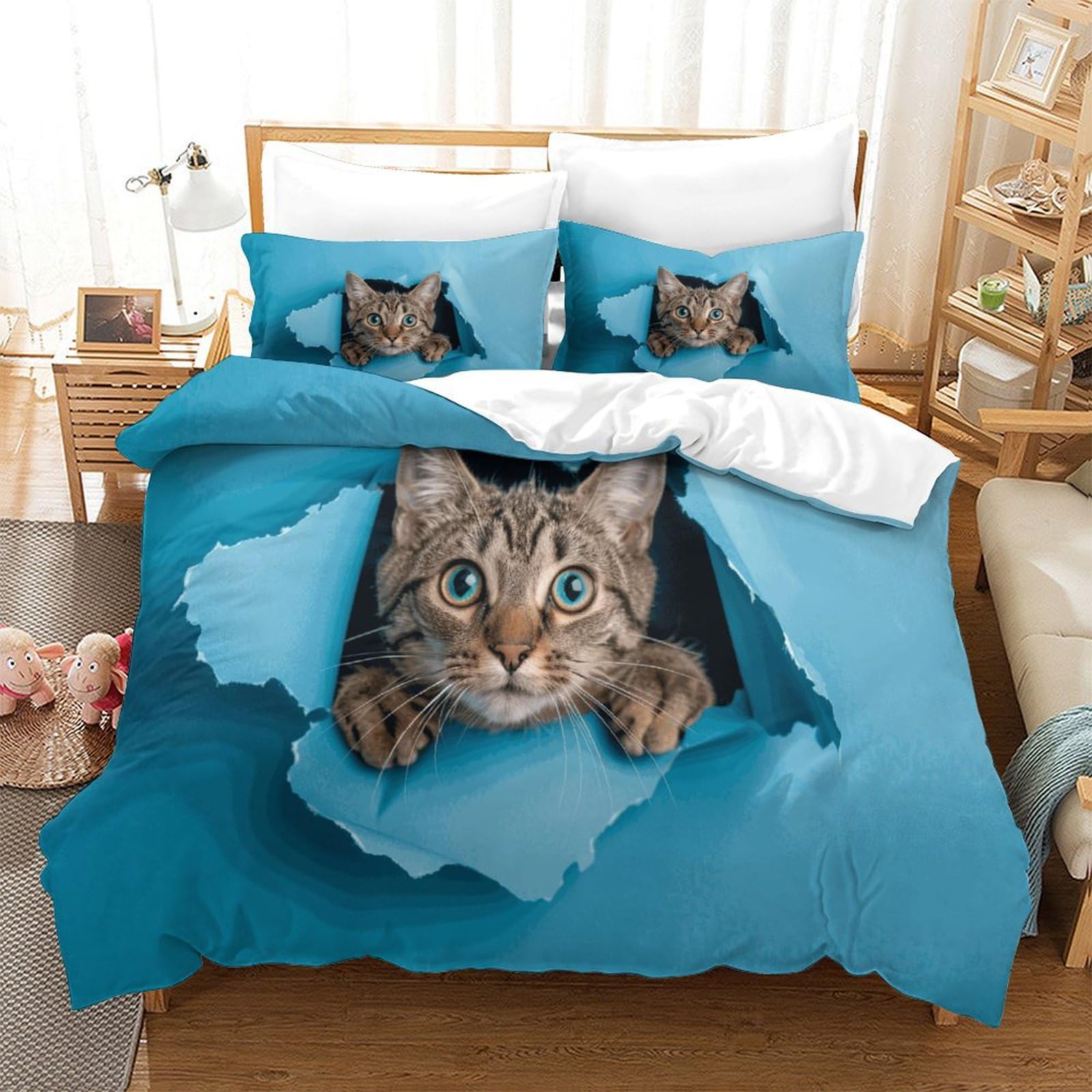 P1S9U7W5Y 3D Printed Cat Torn Design Duvet Cover Set 3pcs Microfiber Animal Bedding Set Double（200x200cm）