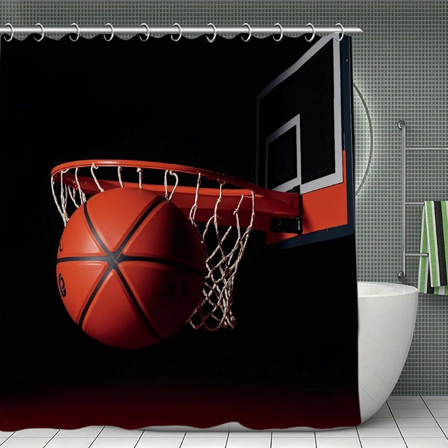 Basketball Shower Curtain Waterproof Bathroom Shower Curtain Minimalist Aesthetic Bath Curtain Cloth Curtains with Hooks Cute Bathroom Accessories Decor 70.8"x70.8"