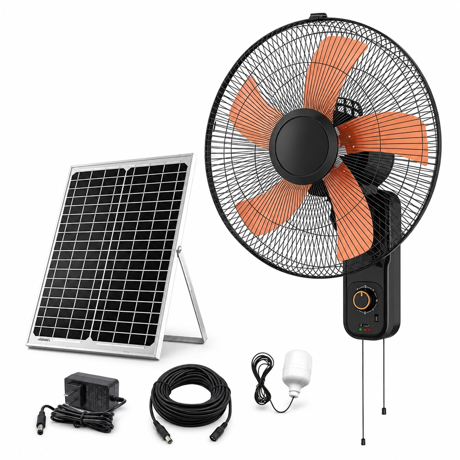 Ventilador de pared solar con batería de 30 horas y 5 aspas de 43cm