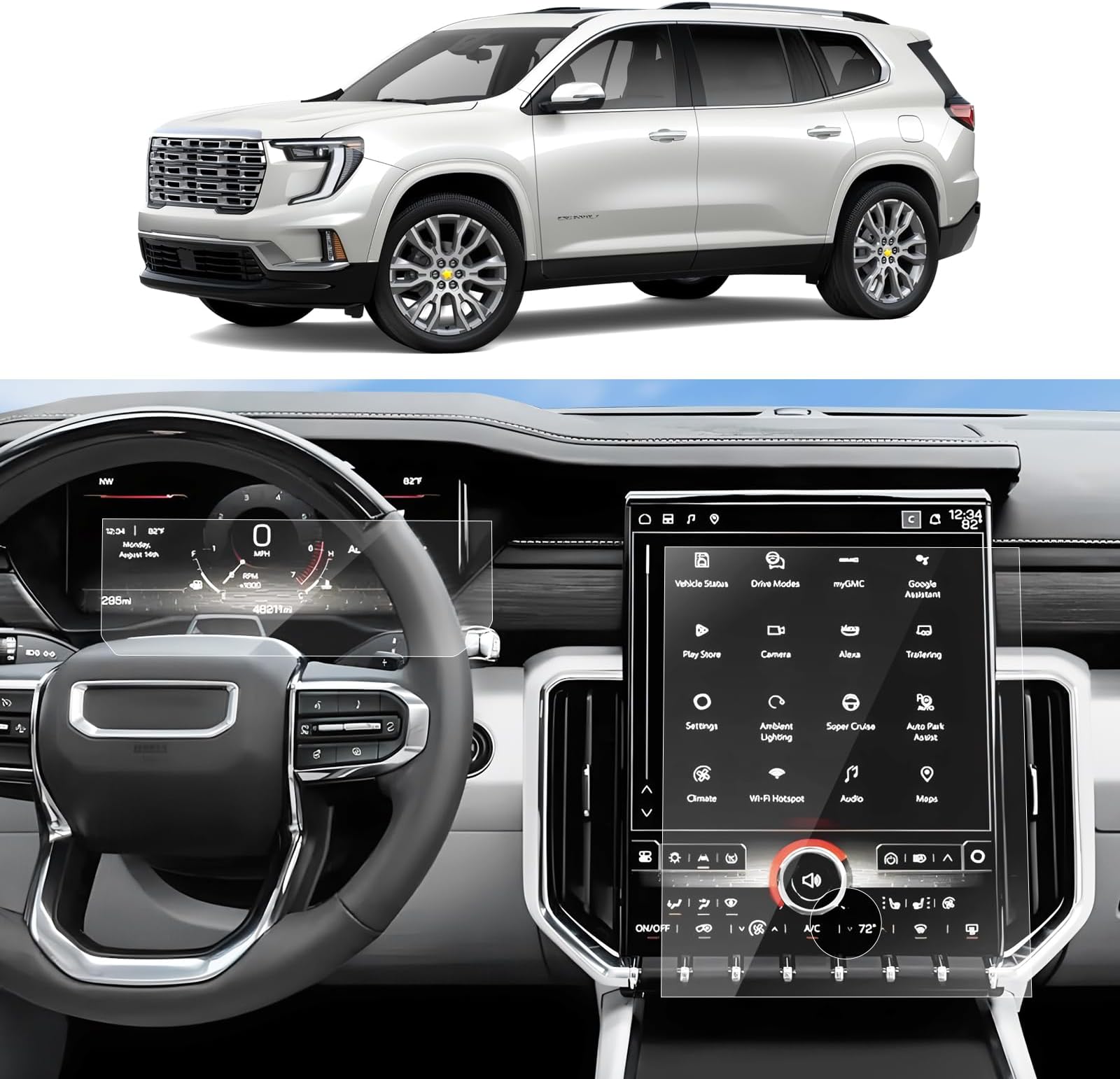 SKTU 4PCS for 2024 2025 GMC Acadia Screen Protector for 2024 2025 GMC Acadia (Elevation/AT4/Denali) 15-Inch Navigation + 11-Inch Instrument Screen GMC Acadia 2024 2025 Accessories [Ultra Clear