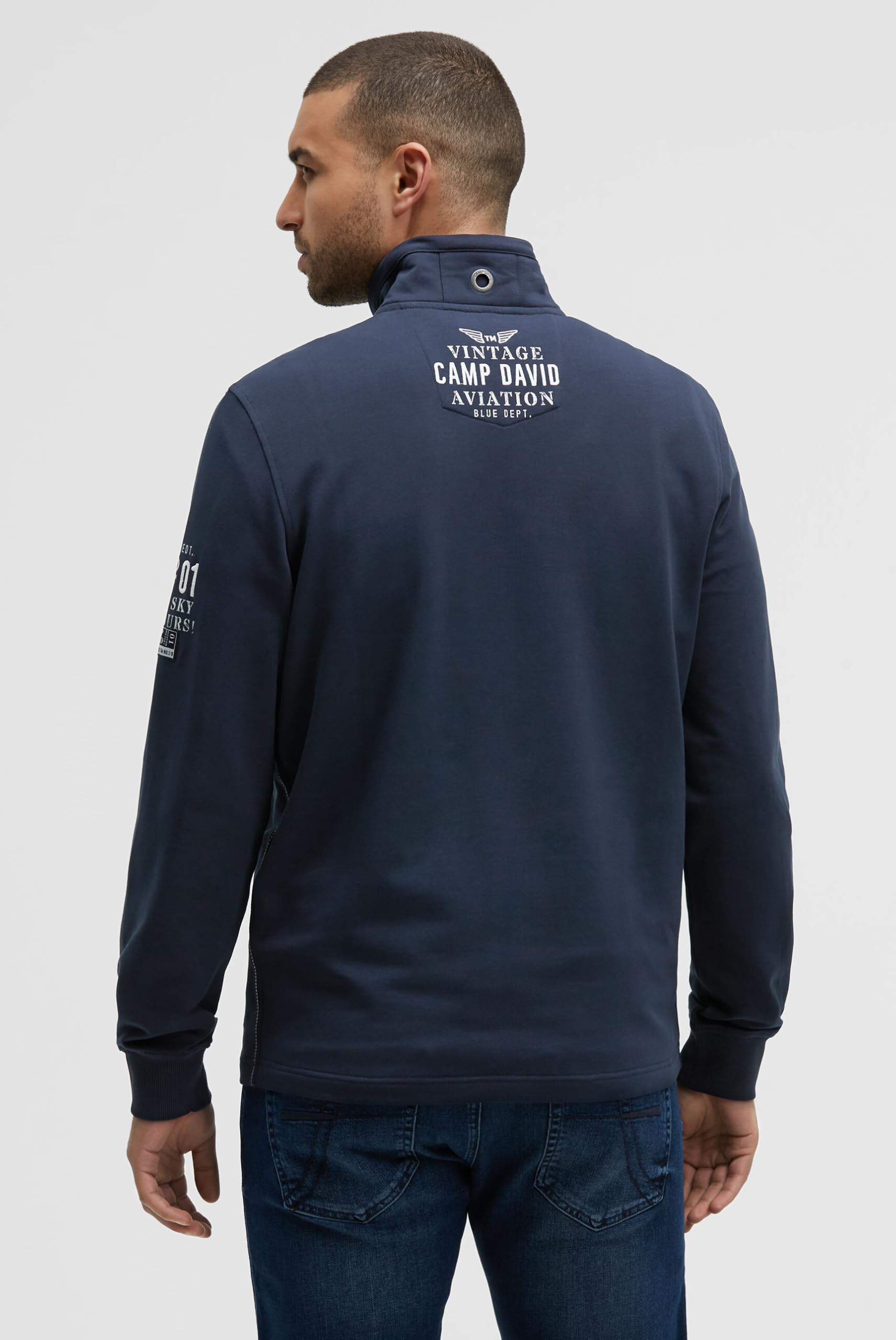 Camp David Herren Troyer-Sweatshirt mit Zipper und Artworks Blue Navy