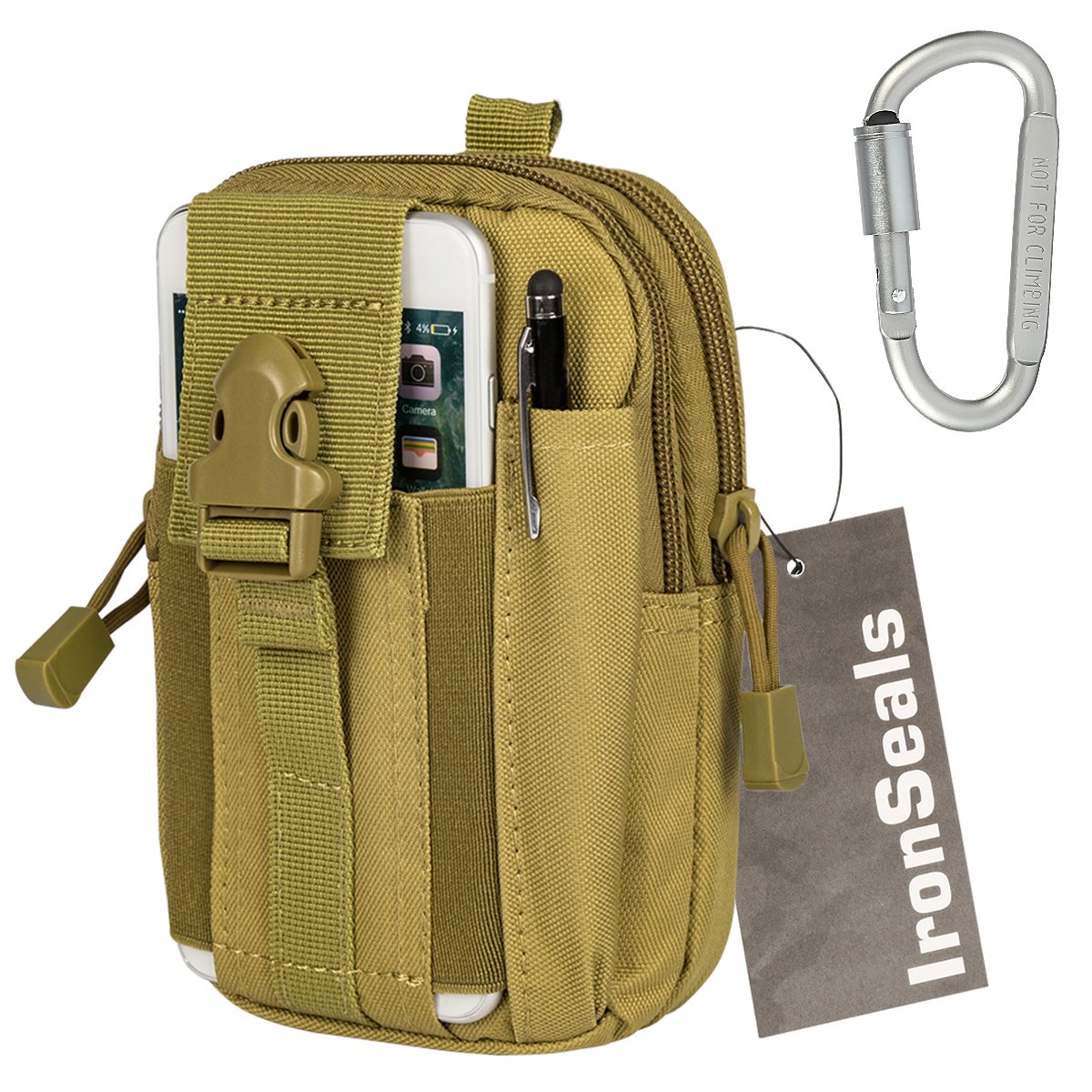 IronSeals Tactical Molle Pouch Compact Utility EDC Waist Pack Cell Phone Holster for 4.7"-6.7" iPhone 14 Plus/14 Pro Max/14 Pro/14/13 Pro Max/13 Pro/13/12 Pro/11 Pro/11/XS Max