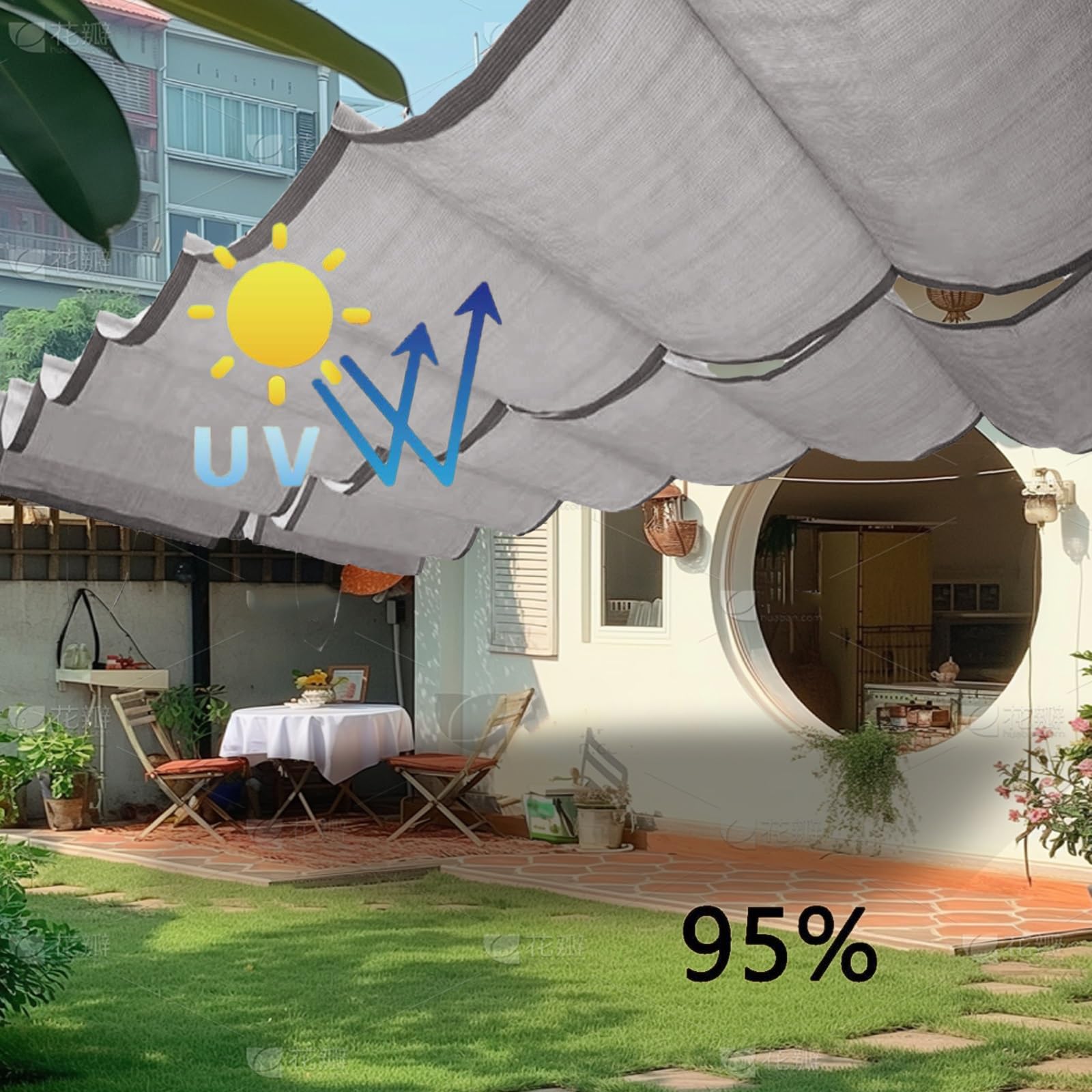 Ausziehbare Pergola-Baldachin für Terrasse, Garten, Deck, Pavillon, Wellen-Sonnenschutz, Markise mit Gleitdraht, Kabel, Hardware, Outdoor-Schattenabdeckung (B x L x L), 2,4 x 11 m Garten