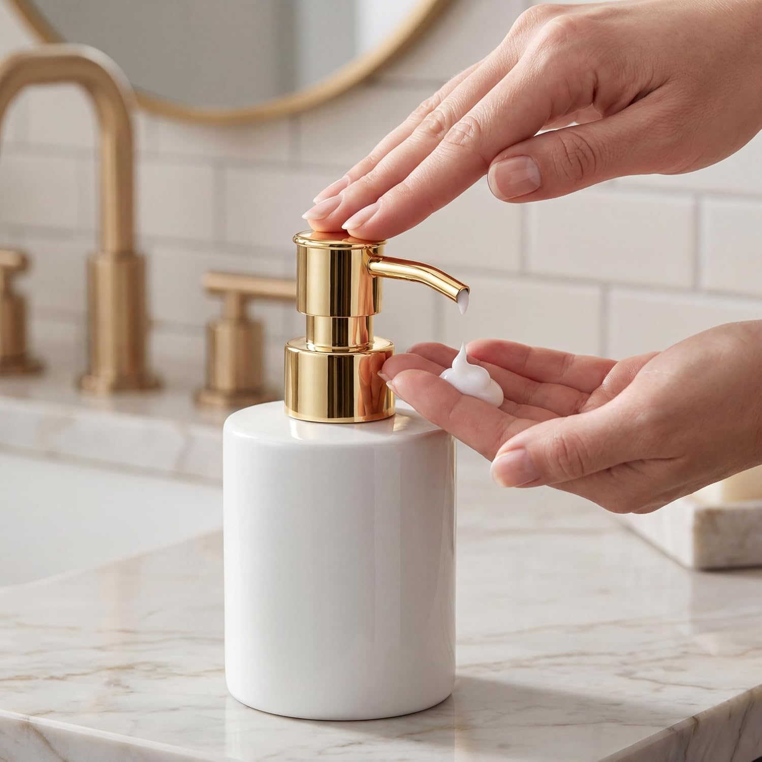 Dual Finish Soap Dispenser Pump Replacement Set, 2 Pack Gold & Silver Pump Heads, Fits Standard 28/400 Bottles, Rust Resistant Lotion Pump Replacement with Adjustable Tubes for Kitchen and Bathroom