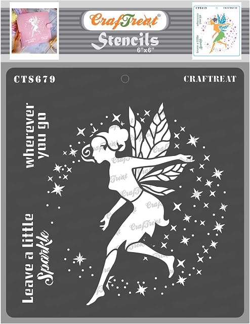 CrafTreat Fairy Stencils for Painting on Wood Reusable - Fairy with Wings - 6X6 Inches - Fairy Wing Stencil for Painting on Canvas - Home Decor Stencils of Fairy