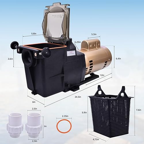 Miniatura 7 de FuseRish W3SP2615X20 Super Pump 2HP Bomba de piscina de alto rendimiento de una sola velocidad 110 V220 V compatible con Hayward, para bombas de