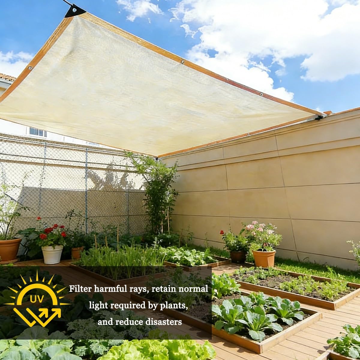Sonnenschutz Segel Sonnensegel Hdpe-Gewebe, Rechteckig Schattiernetz mit Ösen, Luftdurchlässig Wasserdurchlässig Schattierungsnetz für Terrasse Balkon, Creme Farben(4 x 7m)