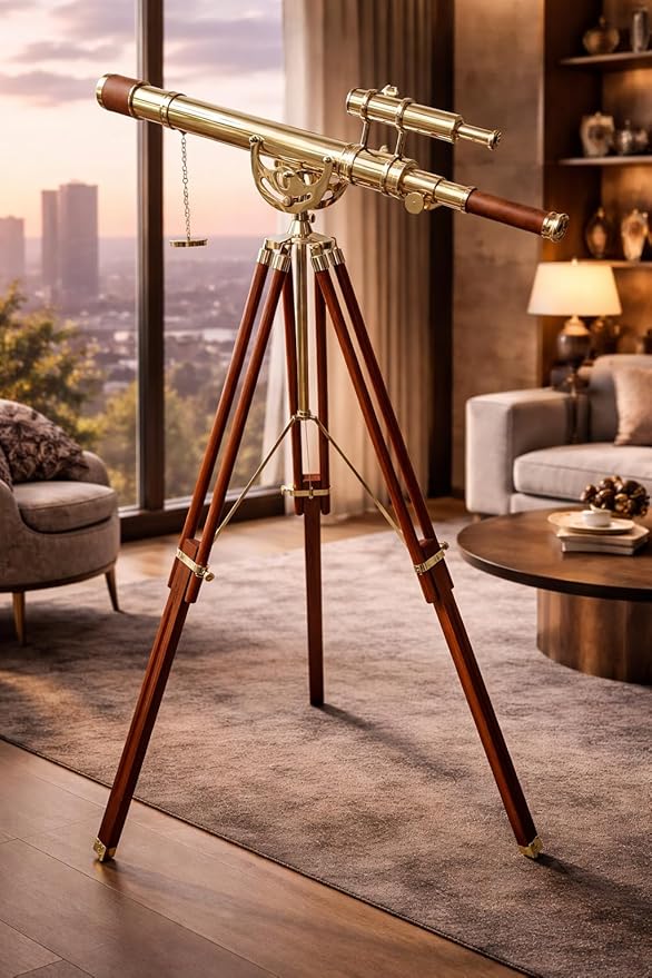 Telescopio Vintage Náutico de Latón con Trípode de Madera miniatura 2