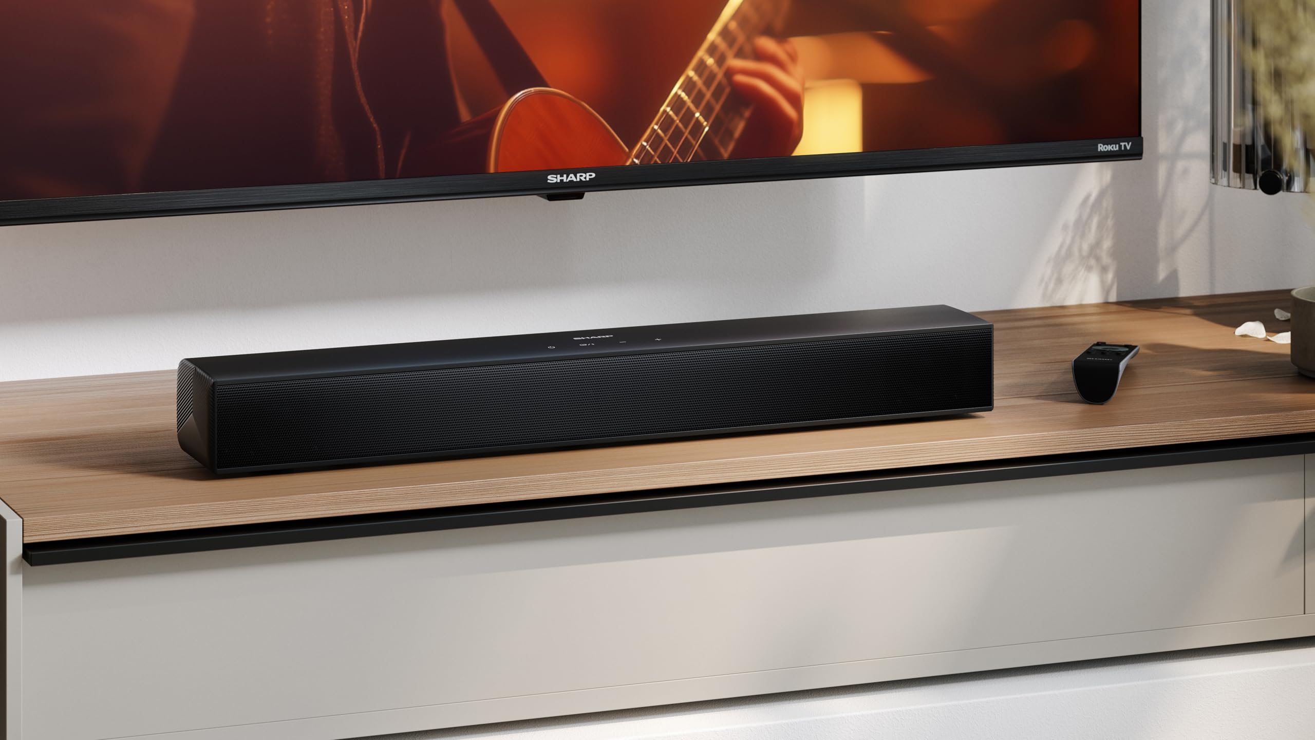 SHARP HT-SB121 2.0-kanałowy soundbar – ROKU Ready, maksymalna moc wyjściowa 120 W, Bluetooth 5.3, HDMI ARC/CEC, odtwarzanie USB, montaż na ścianie, kompatybilny ze wszystkimi telewizorami – czarny