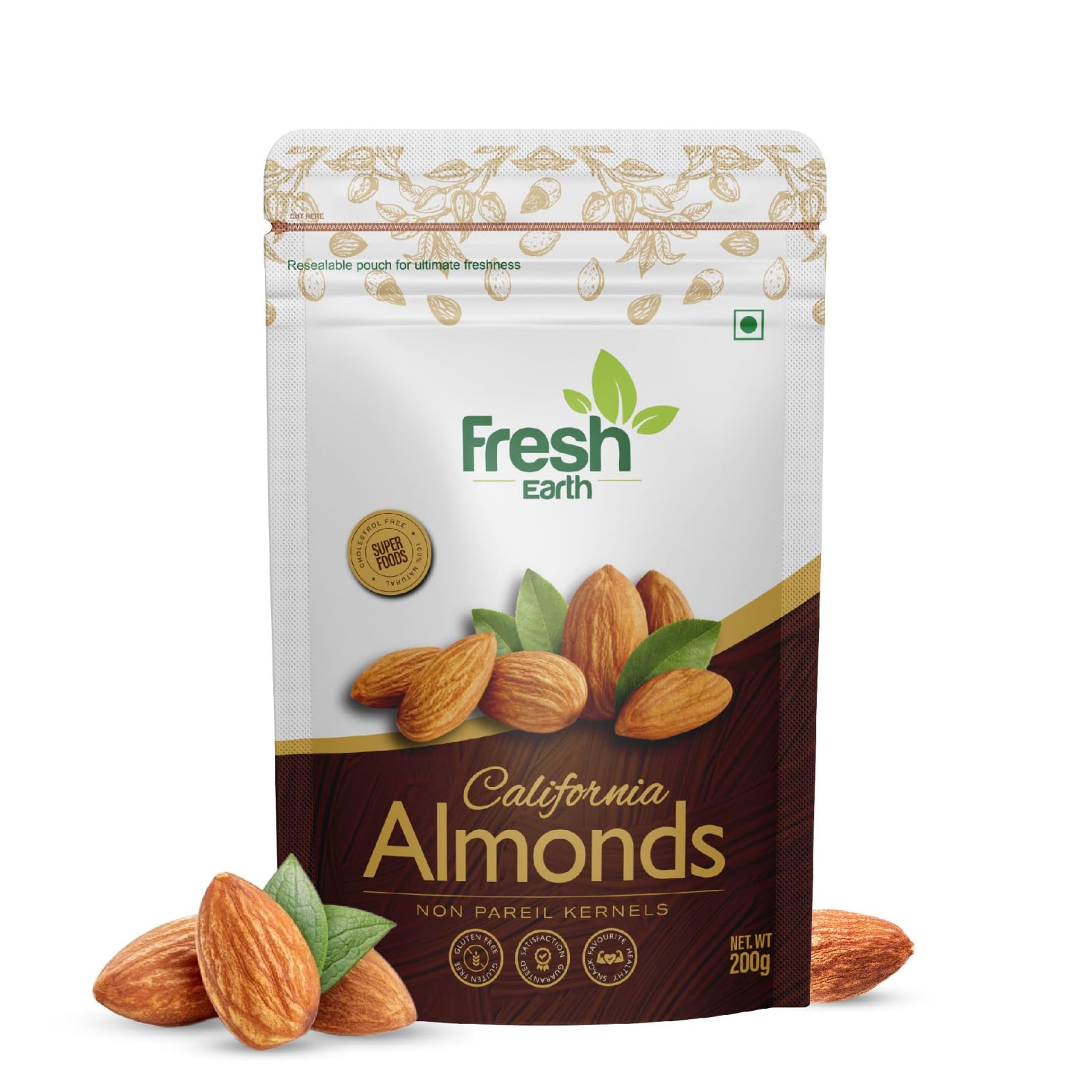Fresh Earth Natural Californian Almonds 200g | Premium Badam | Dry Fruit | High in Fiber | Real Nuts | Gluten Free (B0CSDKR3RS) Amazon Price History, Amazon Price Tracker