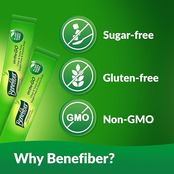 Benefiber On The Go Prebiotic Fiber Supplement Powder for Digestive Health, Daily Fiber Powder, Unflavored Powder Stick Packs - 28 Sticks (3.92 Ounces)