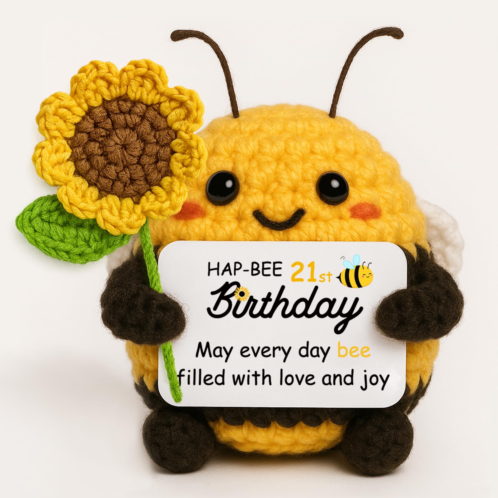 Farbeele 21st Birthday Gifts, Positive Handmade Crochet Bee with Flower, Good Luck | Emotional Support | Birthday Present for Friends, Family, Daughter, Son, Sister