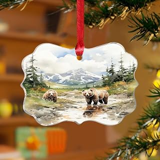 Katmai National Park And Preserve Xmas Ornament Adventure Posters Prints Round Keepsake Clear Acrylic Discs Forest Mountains Painting Artwork Pendant for Christmas Tree Decoration Gift Tag Name Plates