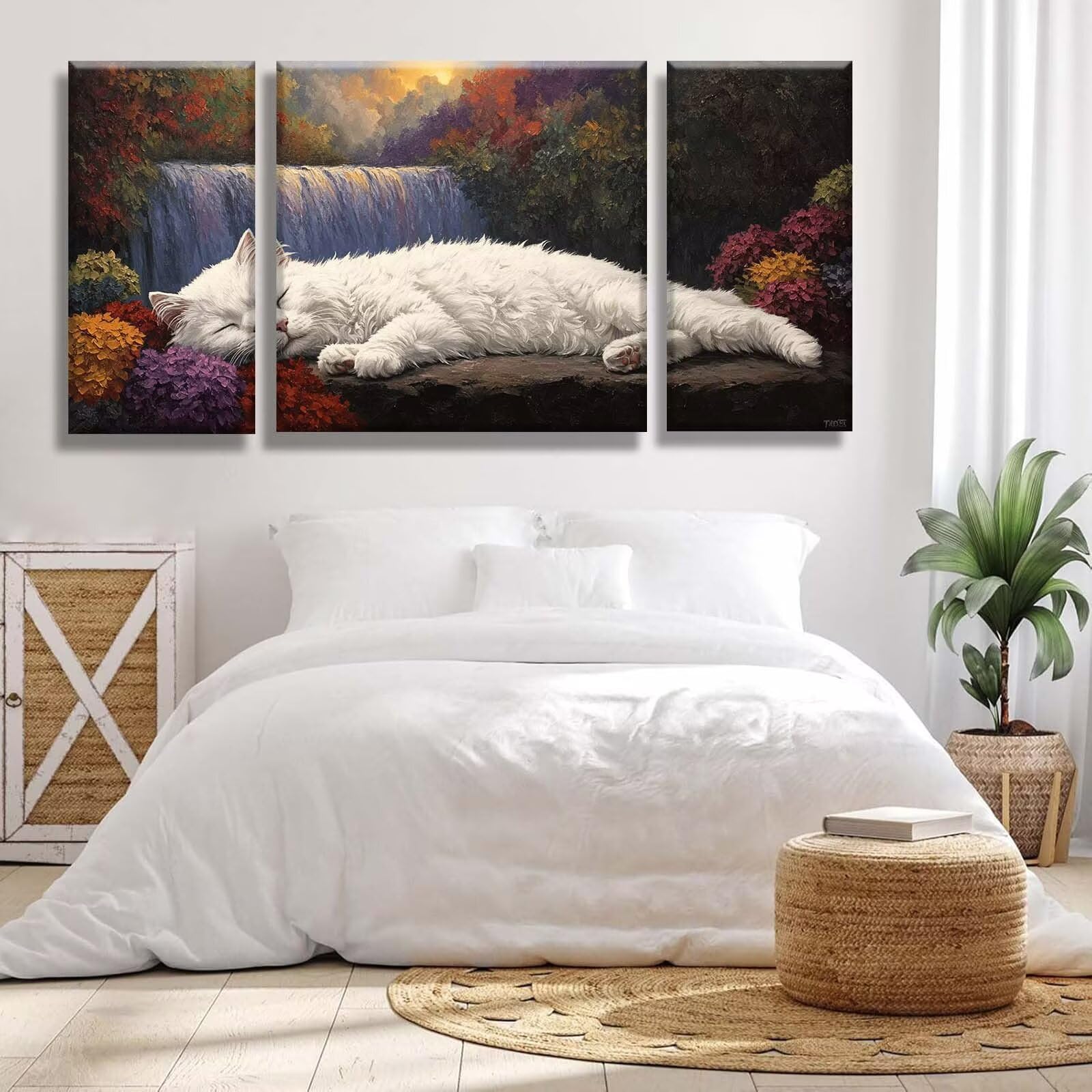 3 Pezzi Dipingere con i Numeri adulti, Paint by Numbers Autunno Gatto, Kit Lavoretti Creativi, Kit di Pittura Acrilica Fai-da-Te, con 3- Pennello, Decorazioni Casa 70x140cm (Senza Cornice) y1s-494