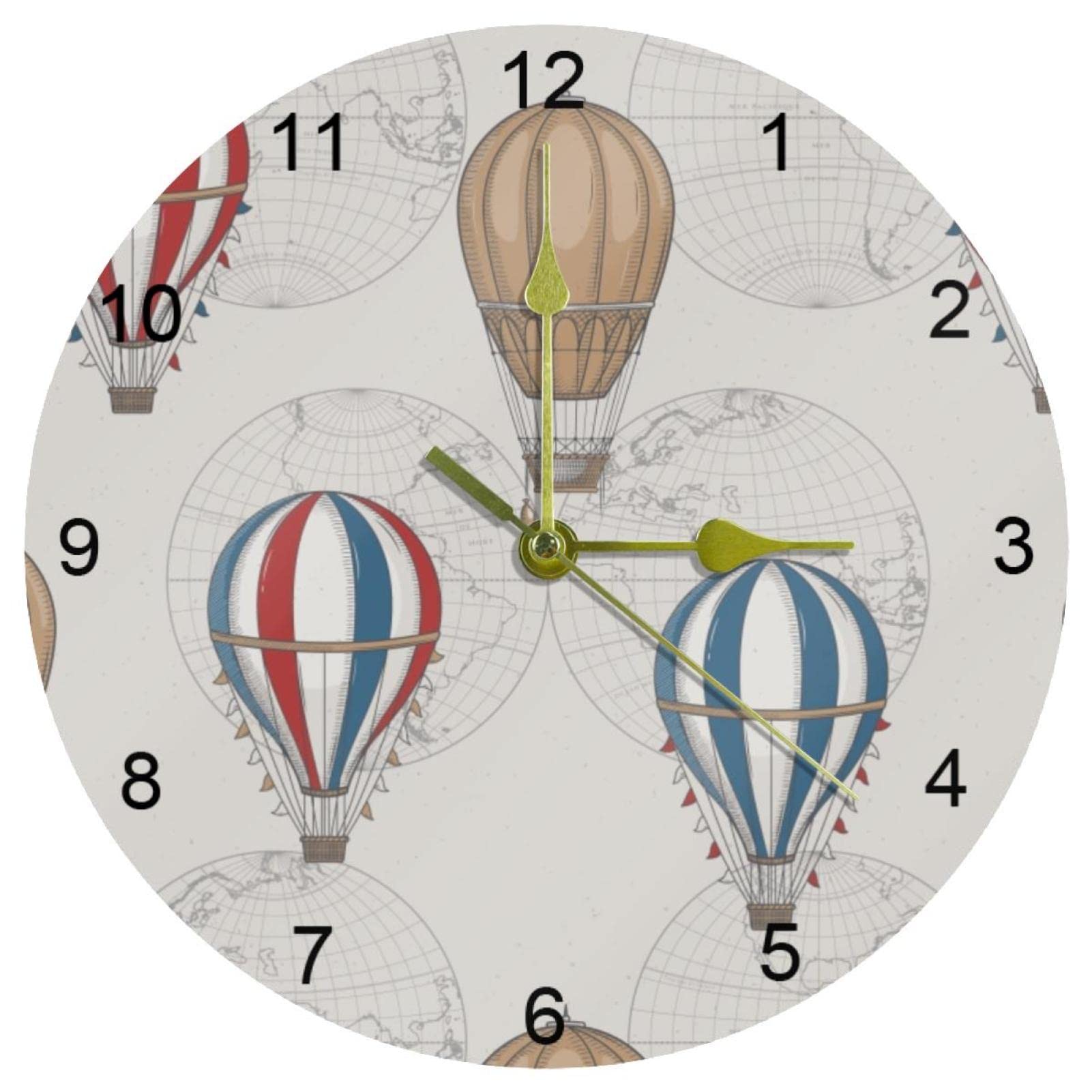 Horloge ronde montgolfière vintage, idée cadeau idéale pour salon