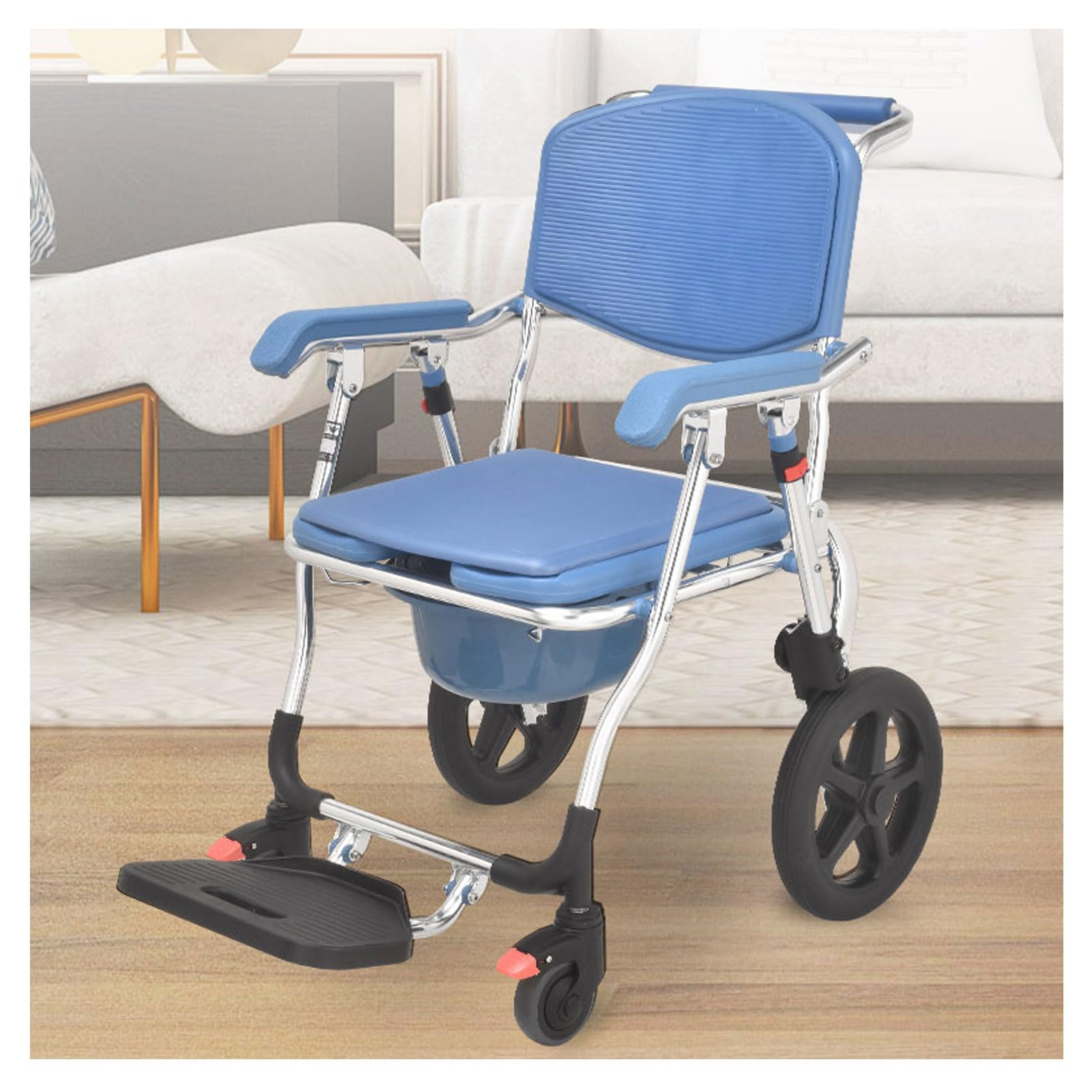 Sedia da doccia pieghevole con ruote, supporta 150 kg, sedia portatile per anziani e pazienti, per la sicurezza del bagno