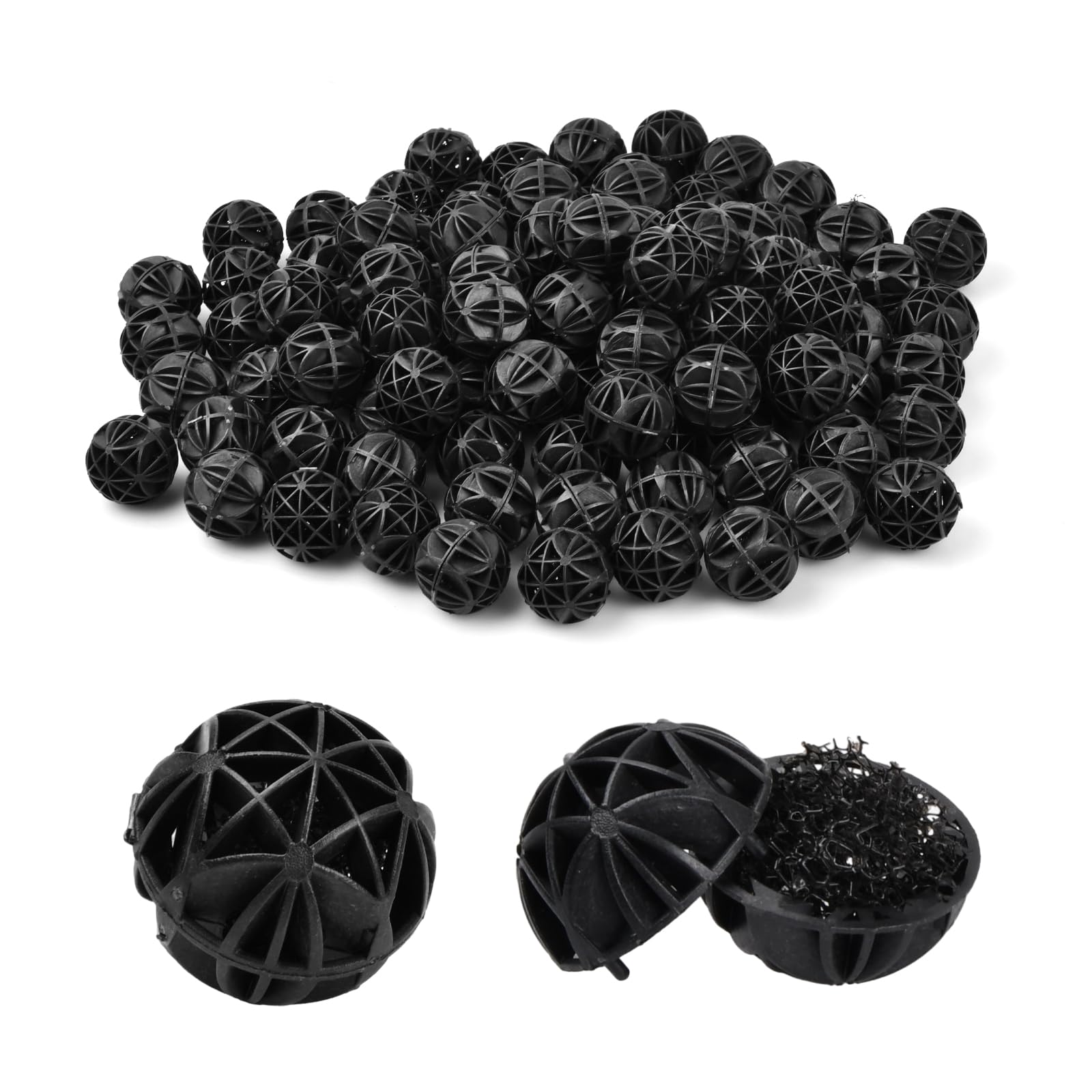 Wisebom 100 bolas de filtro orgánico para acuario de 16 mm, filtro bioquímico para filtración, purificación, fuente de estanque, medio de filtro para filtro exterior, reduce el número de cambios de