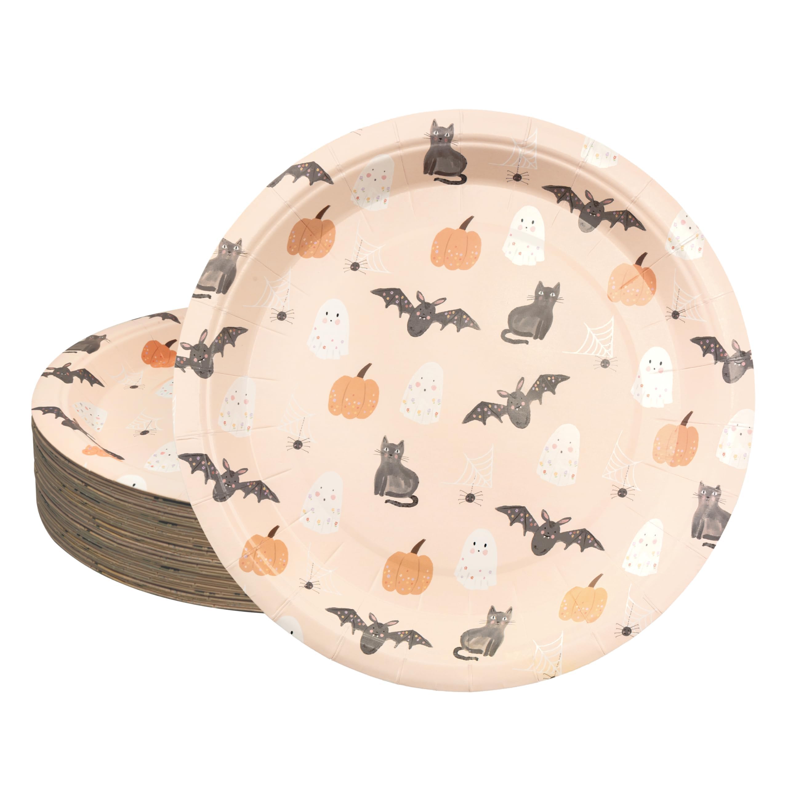 Cheerland Halloween Paper Plates Disposable Cute Pumpkin Bat Ghost Party Plates for Pastel Halloween Decoration Kids Birthday Baby Shower and Spooky