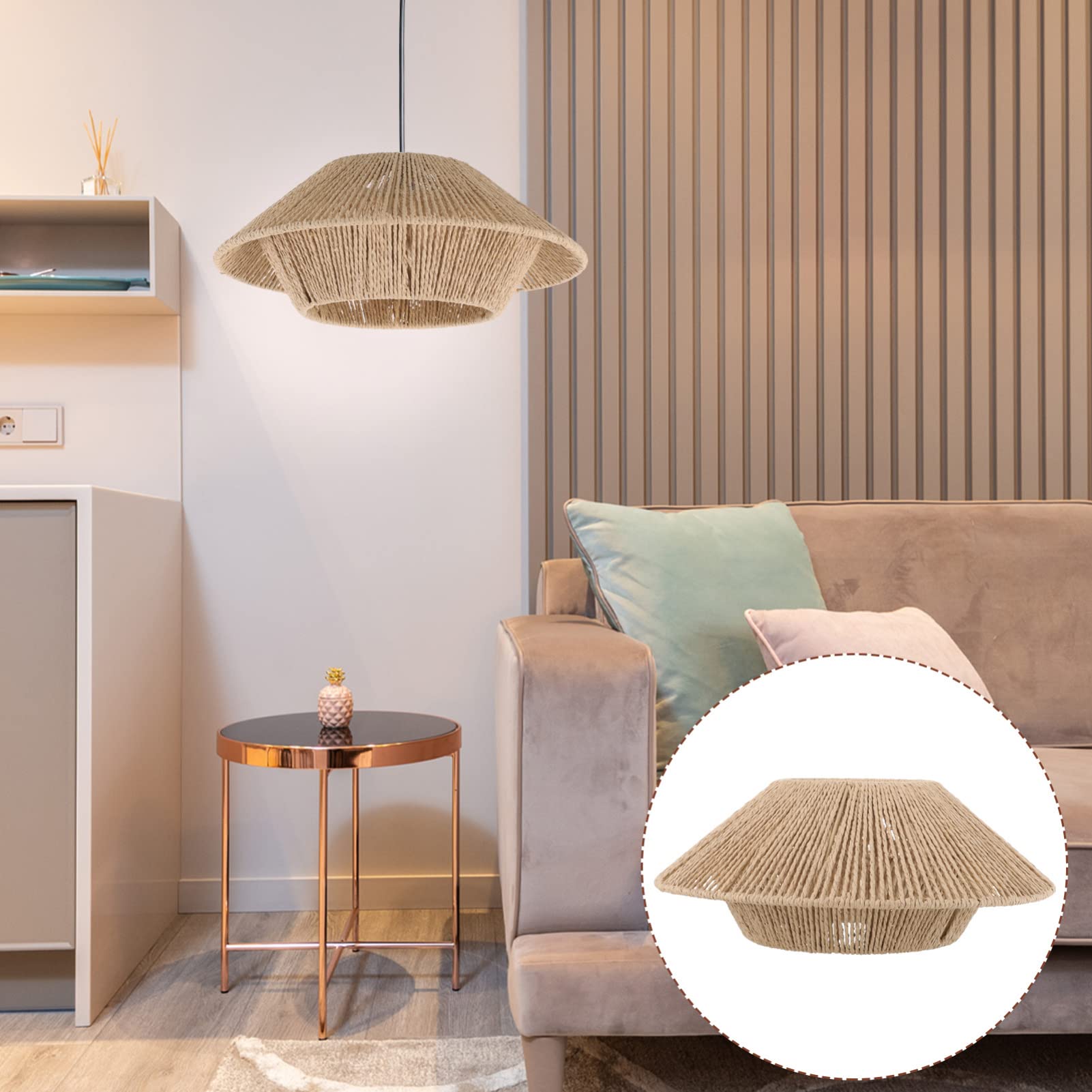 Uonlytech Paralume Lampada a Soffitto Intrecciato in Rattan Plafoniera Retro Paralume Cordato Per Lampade E27 Decorazione Interni Casa Soggiorno