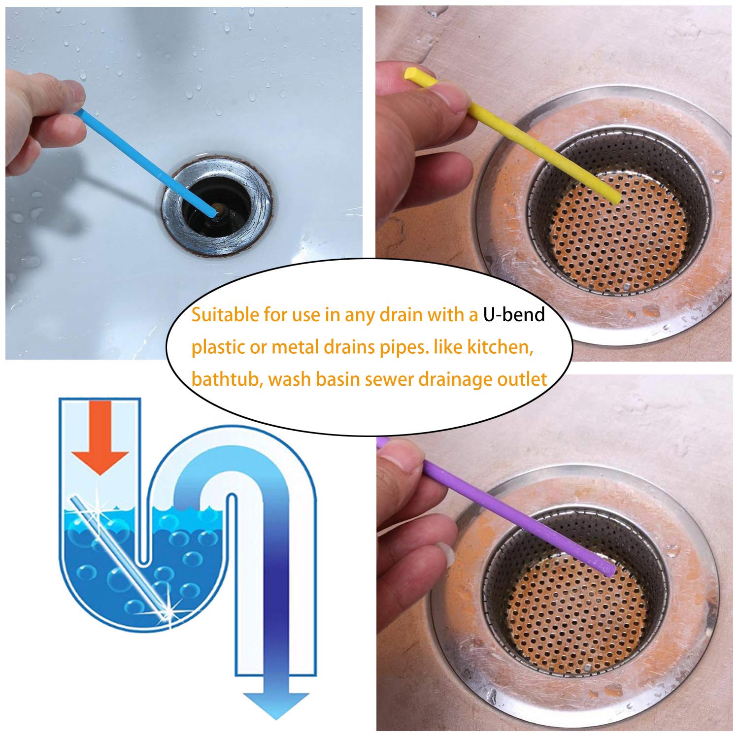 Buy SAISN 72pcs Drain Sticks Drain Cleaner Sticks Drain Sink Deodorizer