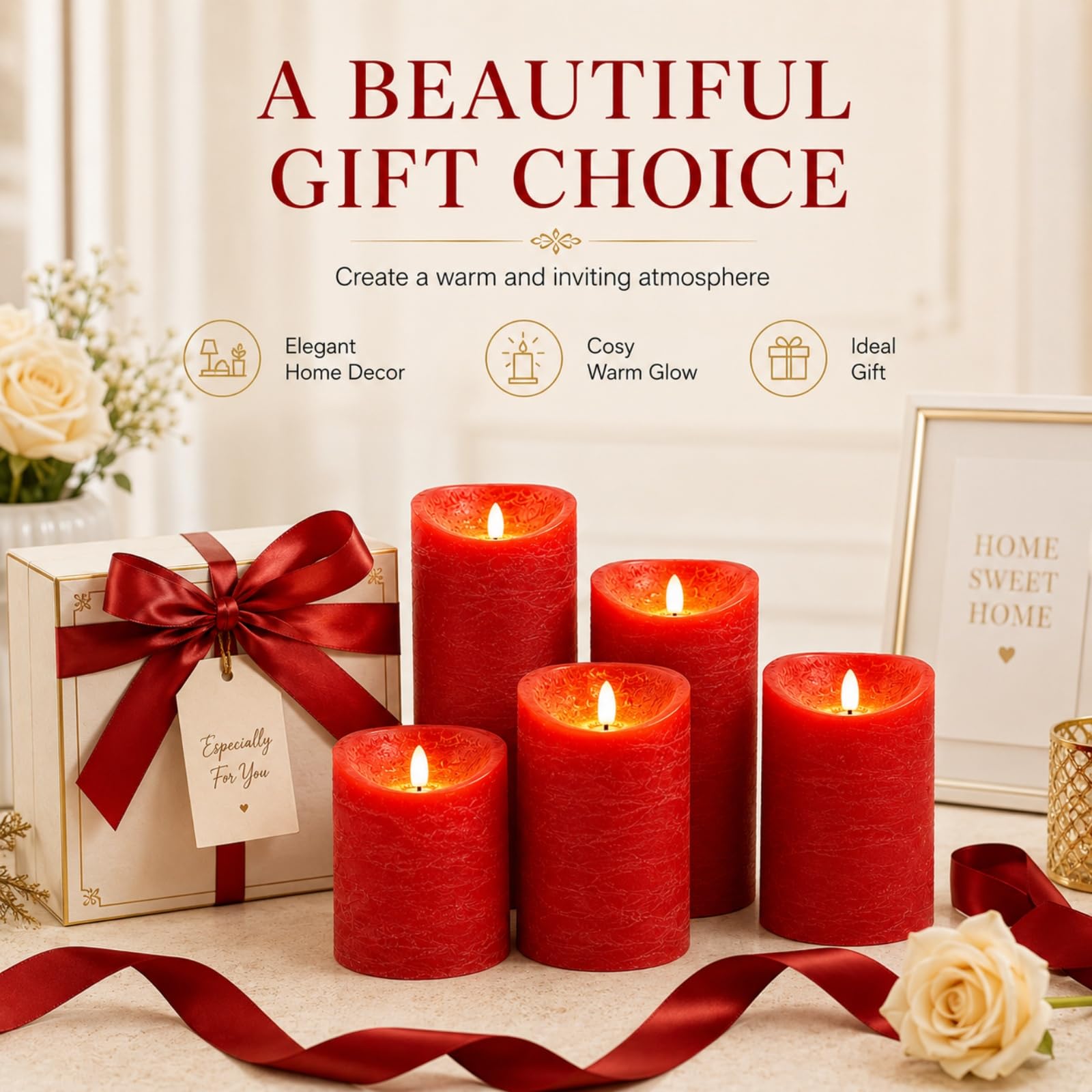 Mateju 8 Pezzi Candele LED Fiamma Oscillante con Telecomando e Timer, Candele LED Decorative a Batteria Luci Senza Fiamma Lunghe per Interni Esterni Camera da Letto Sala (Rosso)