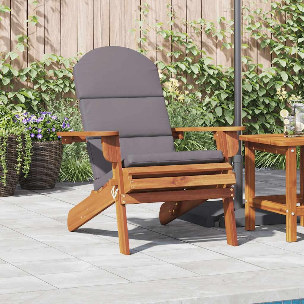 vidaXL Chaise de Jardin Adirondack avec Coussins, Fauteuil Pliable avec Dossier, Siège avec Accoudoirs, Chaise Longue de Terrasse Patio, Bois Massif d'Acacia