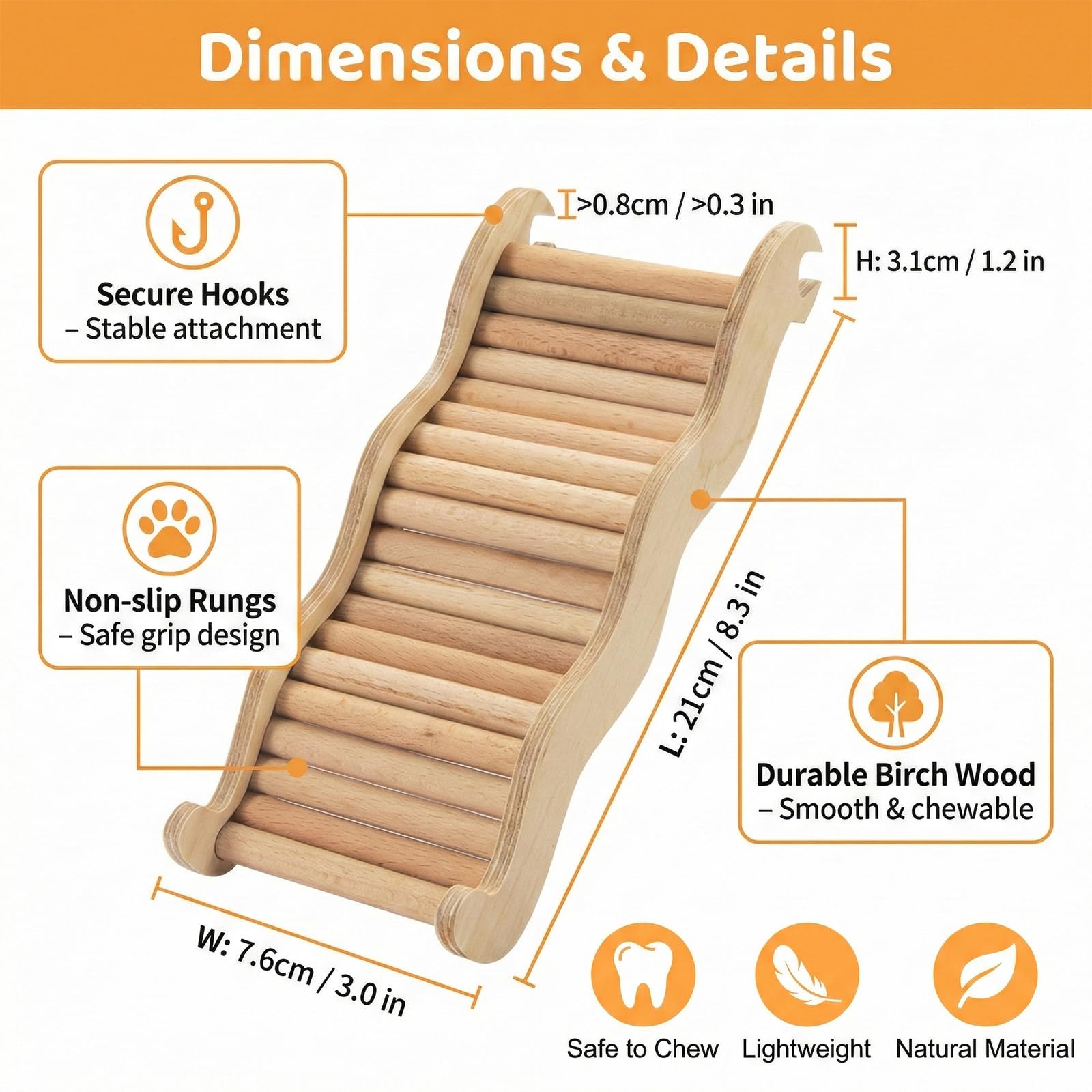 Ponte sospeso per criceti, scaletta per Animali Domestici, Recinzione in legno per criceti, giocattoli da masticare per criceti, Giocattolo Scaletta da Arrampicata in Legno per Criceti - 3