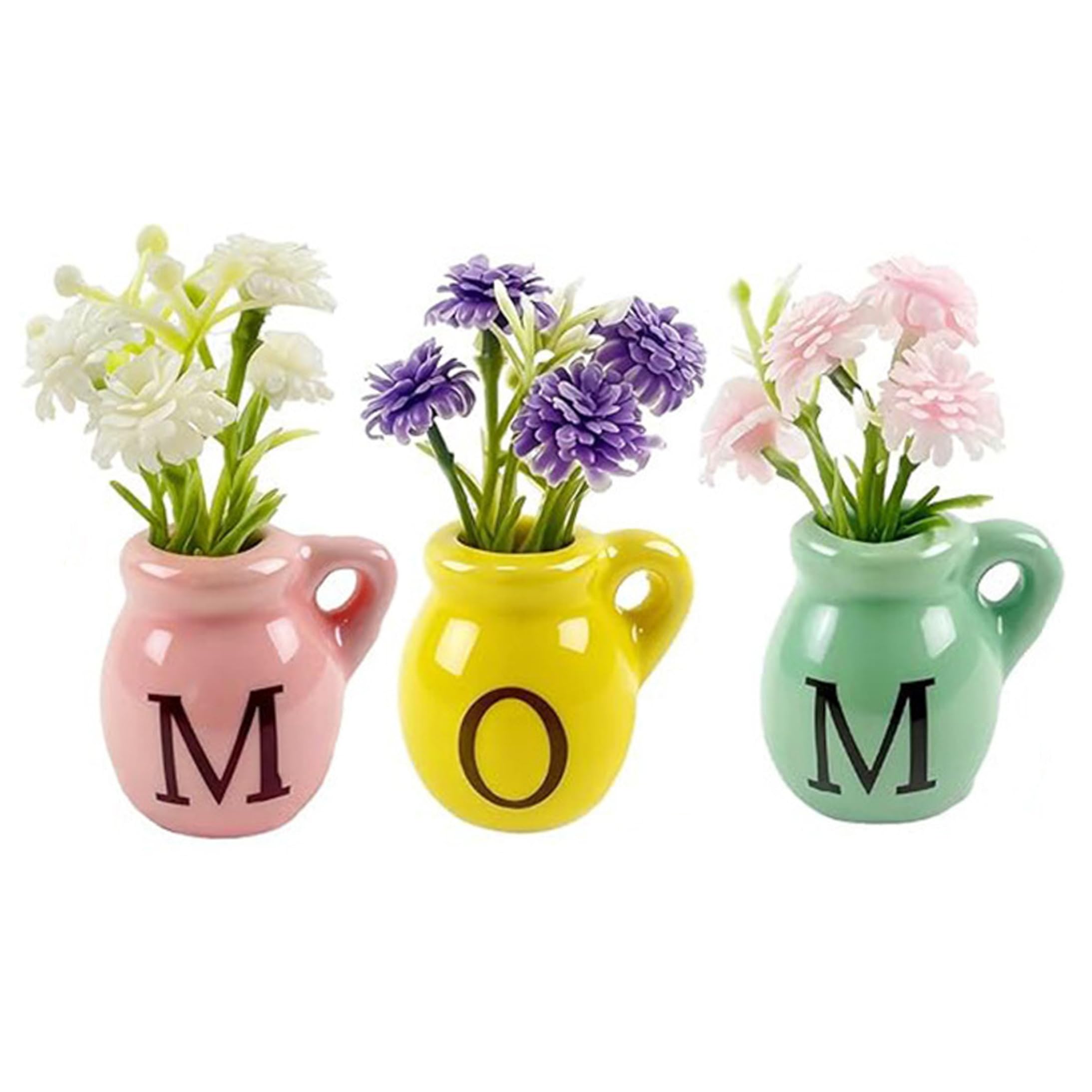 Mini Vase Magnets Mini Vase Magnets For Fridge, 3pcs Ceramic Hand-painted Bud Vases With Adjustable Stems & Strong
