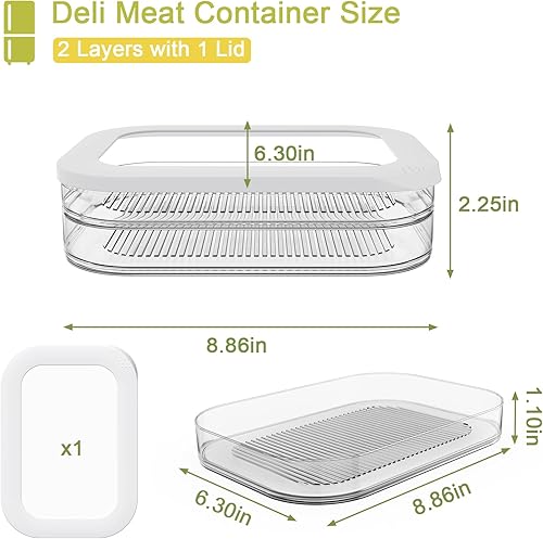 Miniatura 3 de Recipiente apilable para carne de delicatessen con ranura de drenaje y tapa de silicona, recipientes de almacenamiento transparentes para