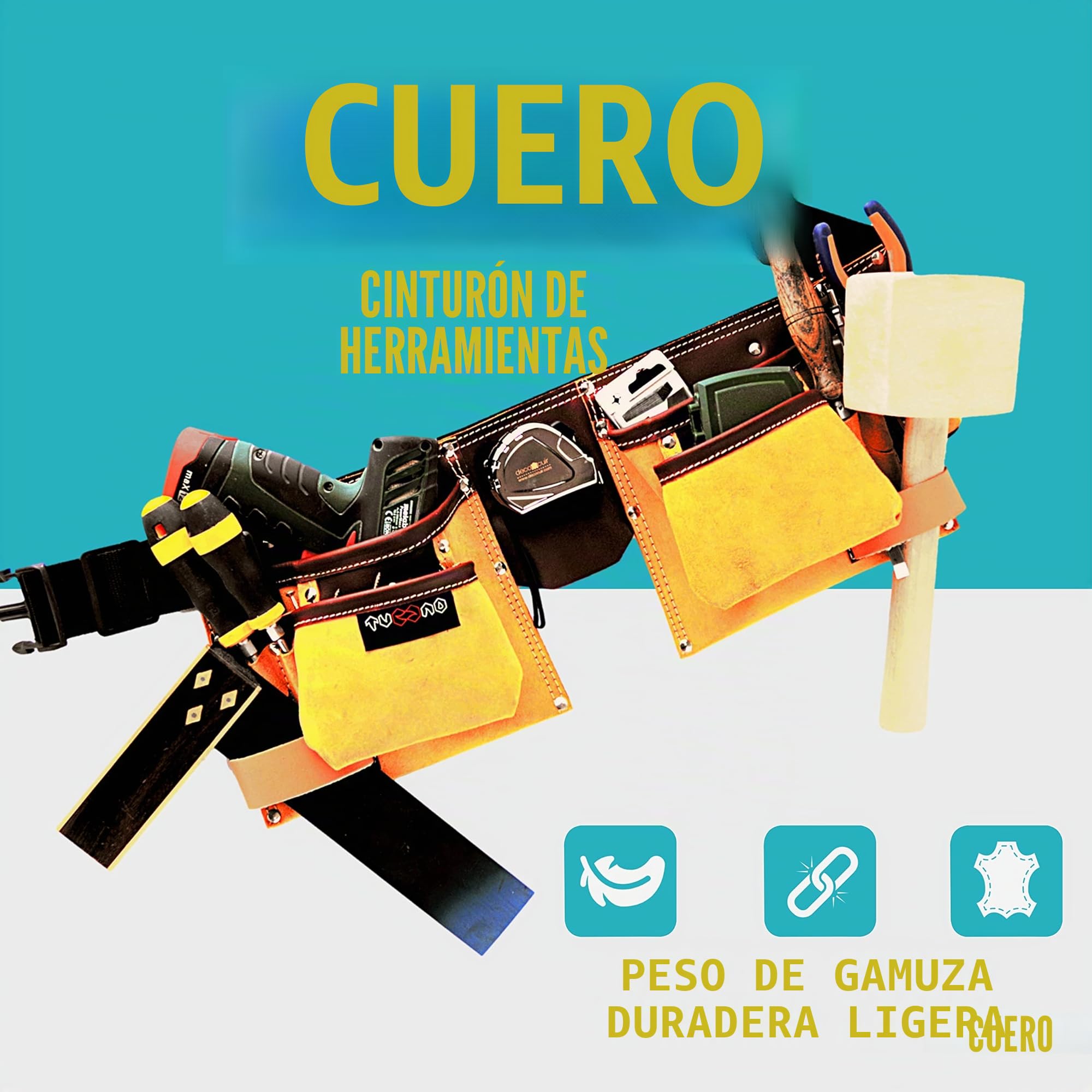 Cinturón portaherramientas de cuero de calidad con 11 bolsillos, cinturón ajustable de nailon, regalo para el día del padre para aficionados al carpintero, carpintero