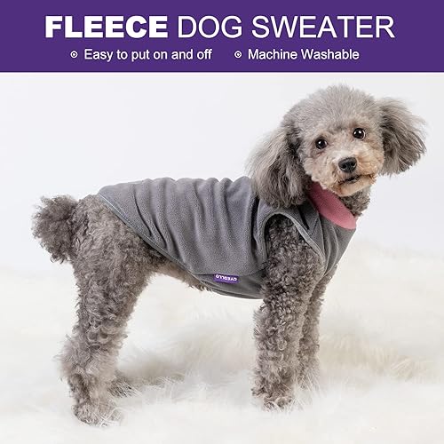 Miniatura 7 de cyeollo Paquete de 2 suéteres elásticos de forro polar para perro, chaqueta de invierno para perro con rayas reflectantes, suéteres para perros