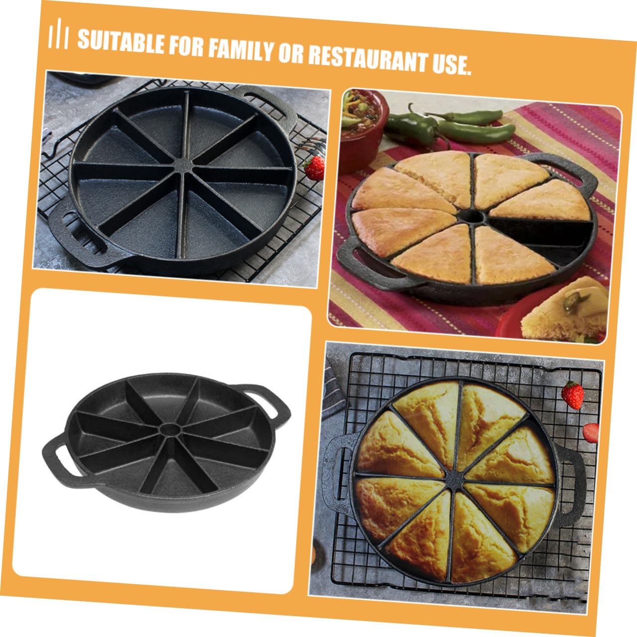 NUOBESTY Gusseisen Brotbackform mit Antihaftbeschichtung Keilförmige Pfanne mit Doppelten Ohrgriffen 21cm Multifunktionspfanne für Herd und Backofen