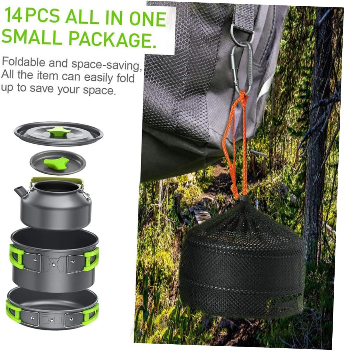 1set Portable Camping Cookware Kit Non-Stick Picnic Cookware for People Food-Grade Cooking for Outdoor BBQ and Backpacking Activities