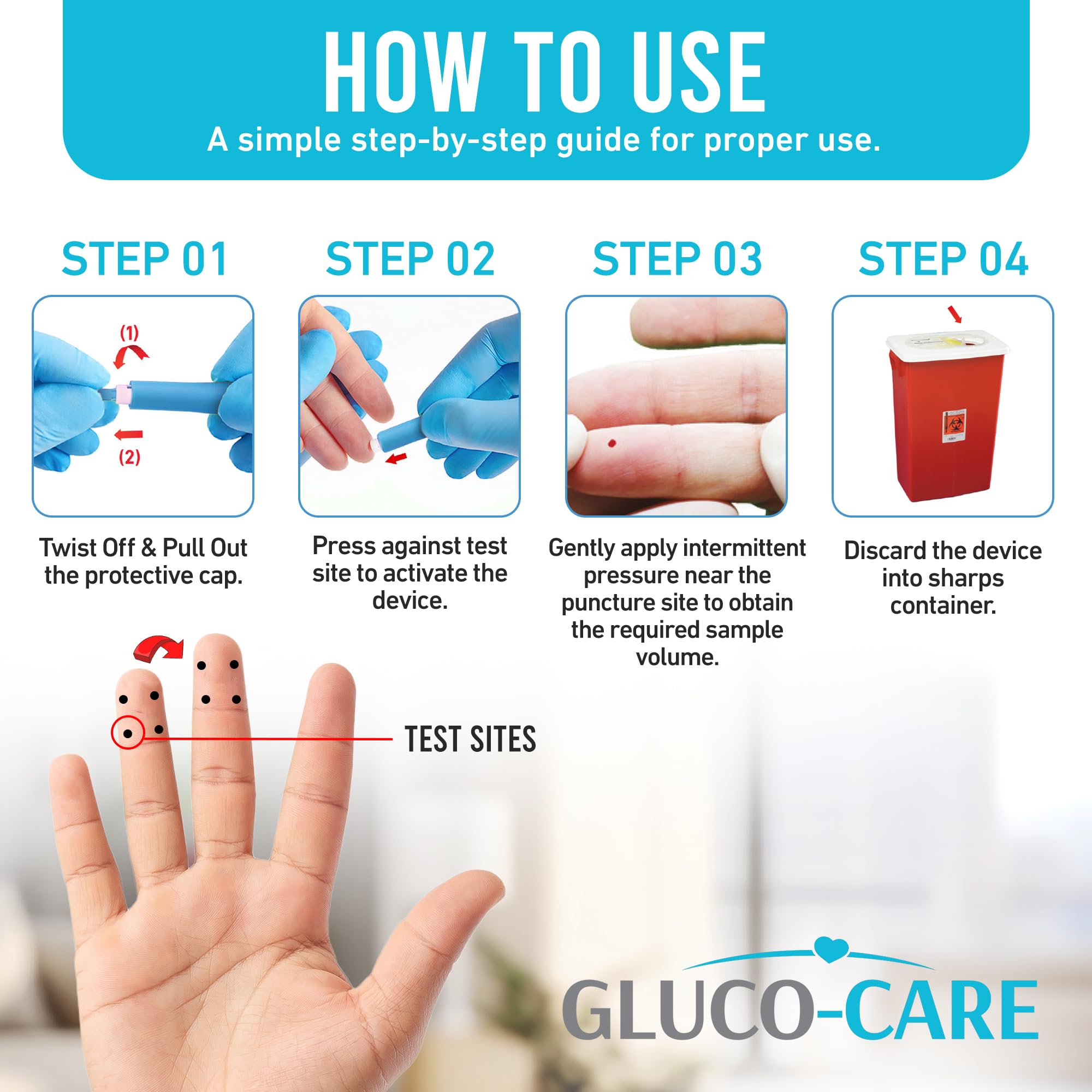 GLUCO-CARE Blood Lancets - Sterile & Safe -3