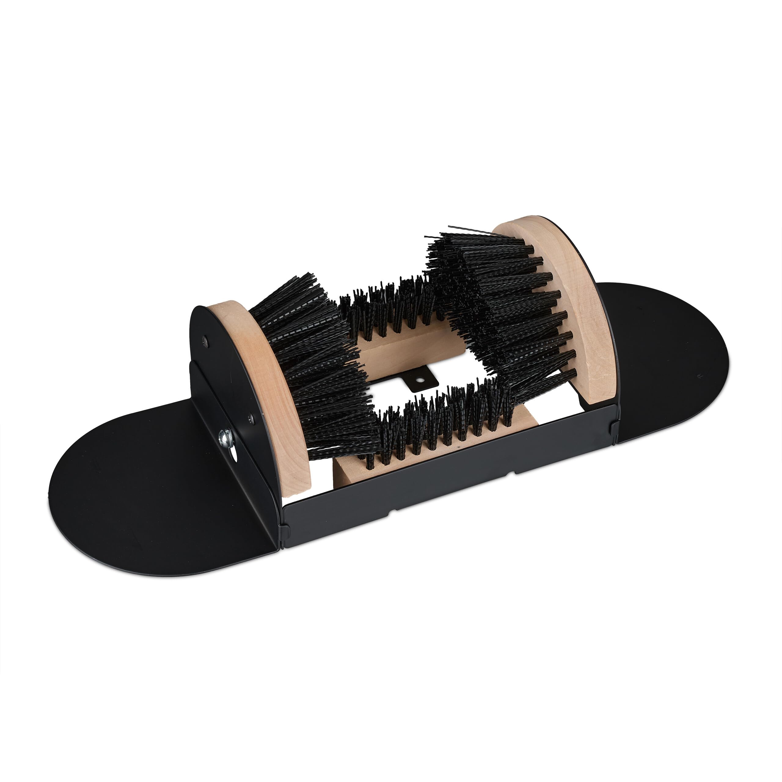 Relaxdays Boot Scraper, All-Round Brushes, Shoe Cleaner, Sturdy Bristles, Outdoor Doormat, Floor Mounting, Black/Natural