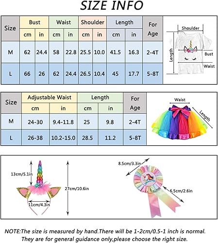 Miniatura 6 de YULUOSHA Falda tutú de unicornio con capa arcoíris para niñas, diadema e insignia de unicornio para fiesta de cumpleaños, Arco iris