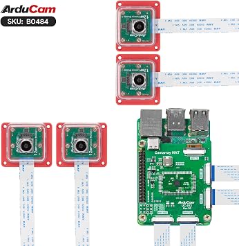 Arducam for Raspberry Pi Camera, 12MP IMX708 Quad-Camera Kit for Raspberry Pi 5, 120(D) Wide Angle Autofocus Camera, Stereo Synchronized Camera Module