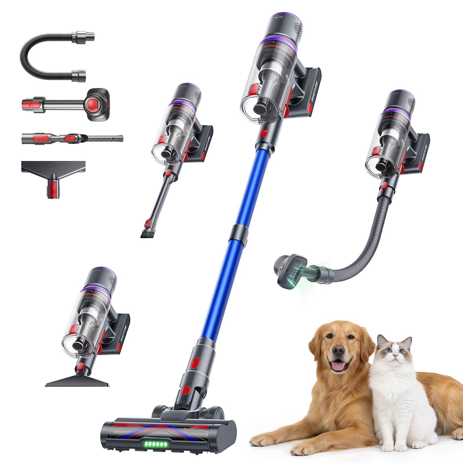 SMOTURE Cordless Vacuum Cleaner, Upgraded 650W 55KPA 70Min Vacuum Cleaner for Home, Pet Brush&3.3Ft Hose, Self-Stand, Auto Mode,Touchscreen, Anti-Tangle Vacuum, Stick Vacuum for Pet Hair/Carpet/Floor