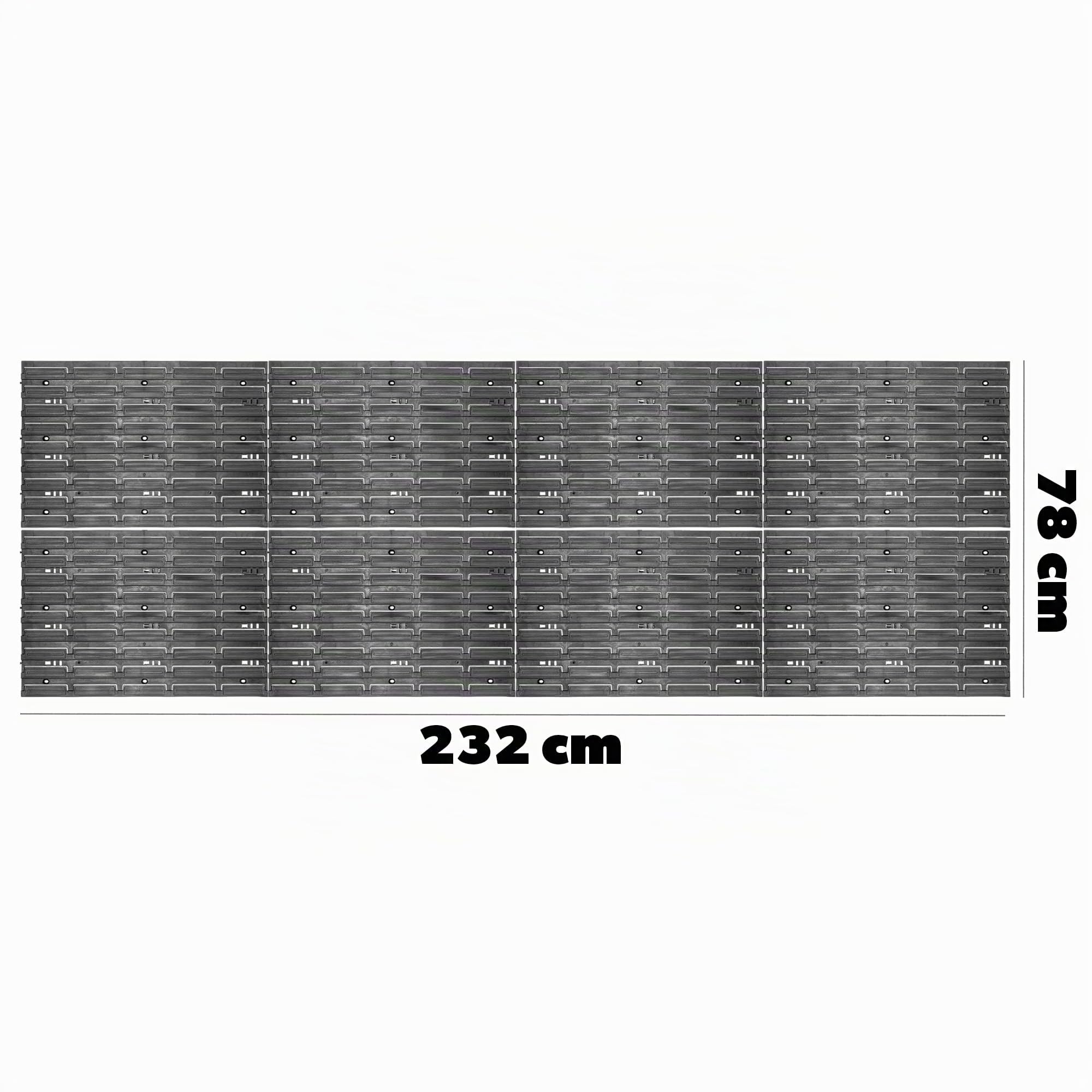 KADAX Werkzeugwand, Lagersystem aus PP Kunststoff, Wandregal in verschiedenen Größen, Werkstattwandregal mit Sichtlagerkästen und Werkzeughalterungen (232x78cm)