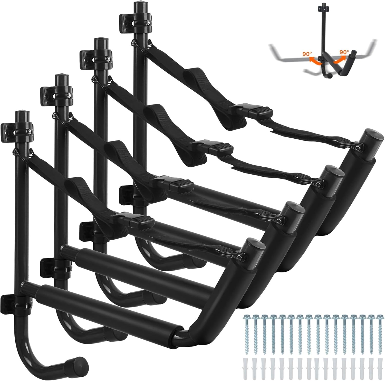 Pack Kayak Storage,15” Folding Kayak Storage Rack,Max Load 100 LBS Swivel Kayak Storage Hooks,Kayak Wall Mount fit Indoor Outdoor-Kayak Hanger for Any Sized Kayaks,Canoes Boat(Orange,Black,2,4Pack) Pack Kayak Storage,15” Folding Kayak Storage Rack,Max Load 100 LBS Swivel Kayak Storage Hooks,Kayak Wall Mount fit Indoor Outdoor-Kayak Hanger for Any Sized Kayaks,Canoes Boat(Orange,Black,2,4Pack)