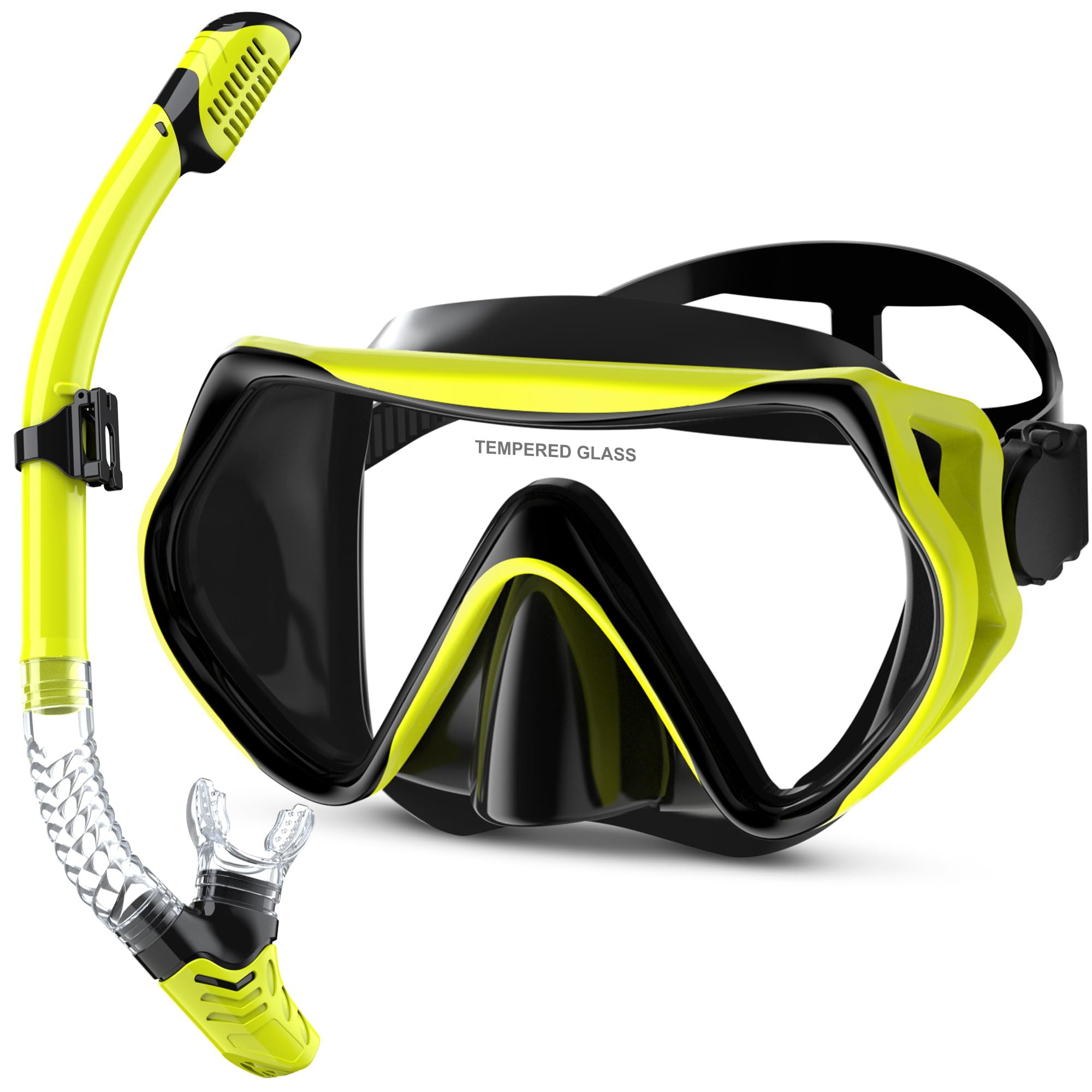 MELUMILU Snorkel Set, Snorkel Mask 180° Panoramic Wide View, Anti-Fog Scuba Diving Gear, Professional Swim Goggles for Free Breathing, Swim, Diving, (Black Yellow) — image 1
