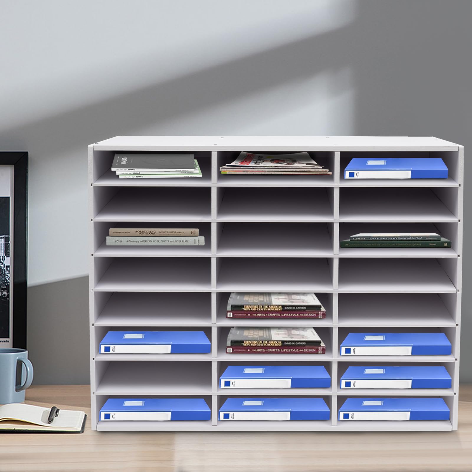 Organizer da scrivania a 24 scomparti, formato A4, per file, cartelle, lettere, carta, pannello in PVC